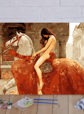 diy数字油彩画世相头像戈黛娃夫人无名女郎骑士 马的女人人物油画