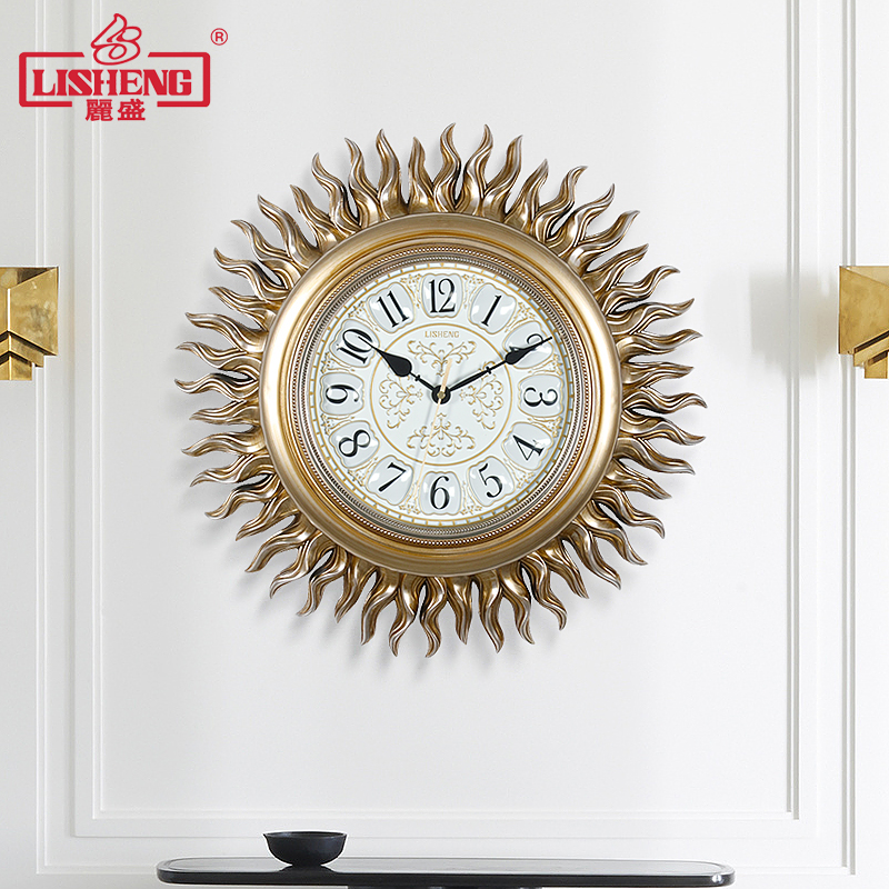 丽盛欧式挂钟静音客厅时钟创意复古太阳轻奢美式石英钟表装饰挂表