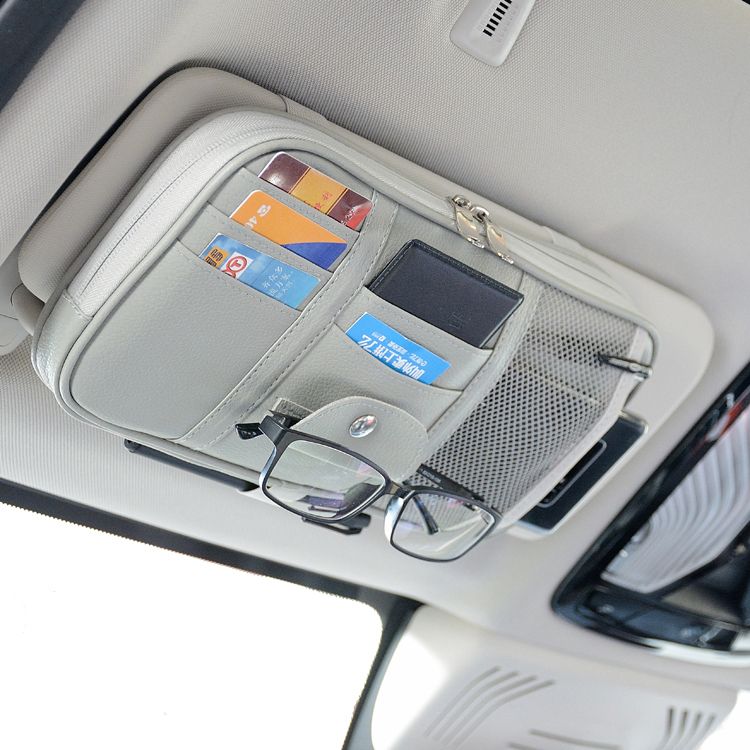 车载收纳袋遮阳板卡片夹多功能驾驶证票据卡包收纳套汽车用眼镜夹