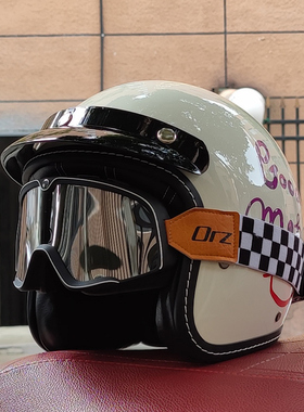 高档ORZ复古哈雷头盔男女3C认证电动摩托车3/4盔半盔四季通用个性