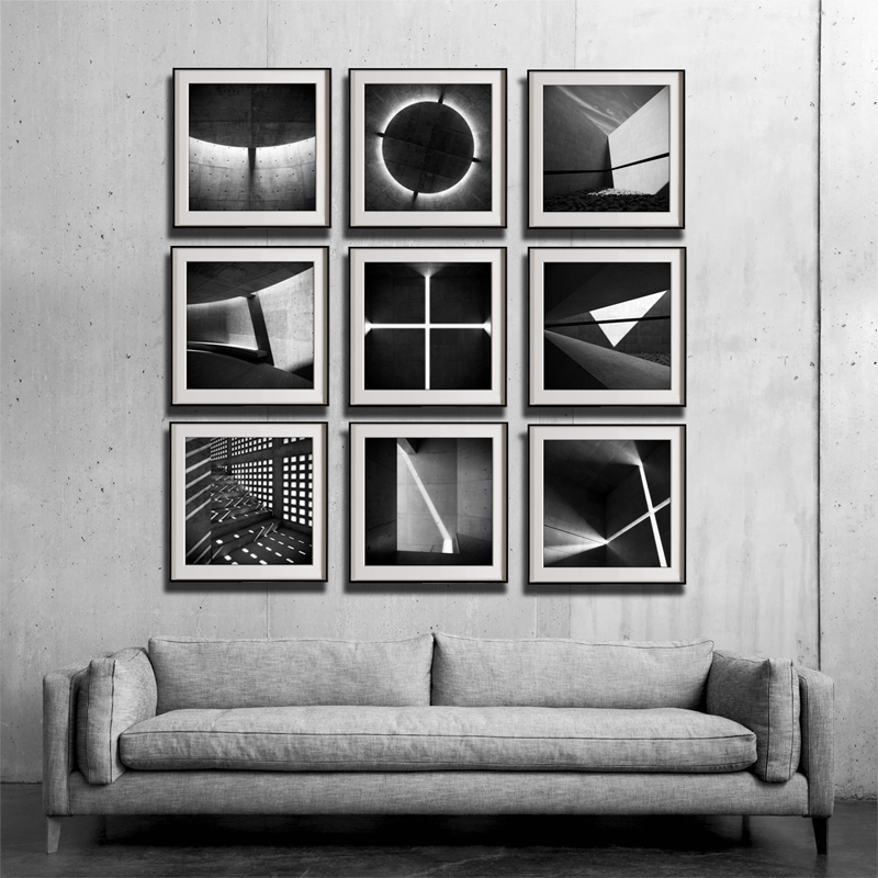安藤忠雄黑白现代建筑摄影装饰画组合挂画壁画客厅沙发背景墙画