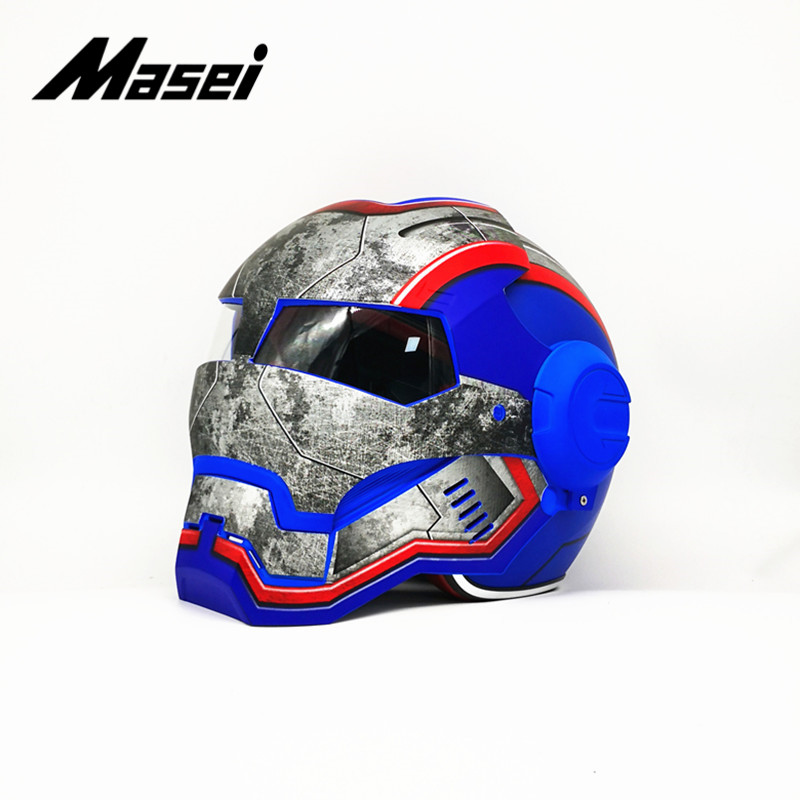 Masei正品个性摩托车头盔男女钢铁侠复古全盔越野机车版高端礼品