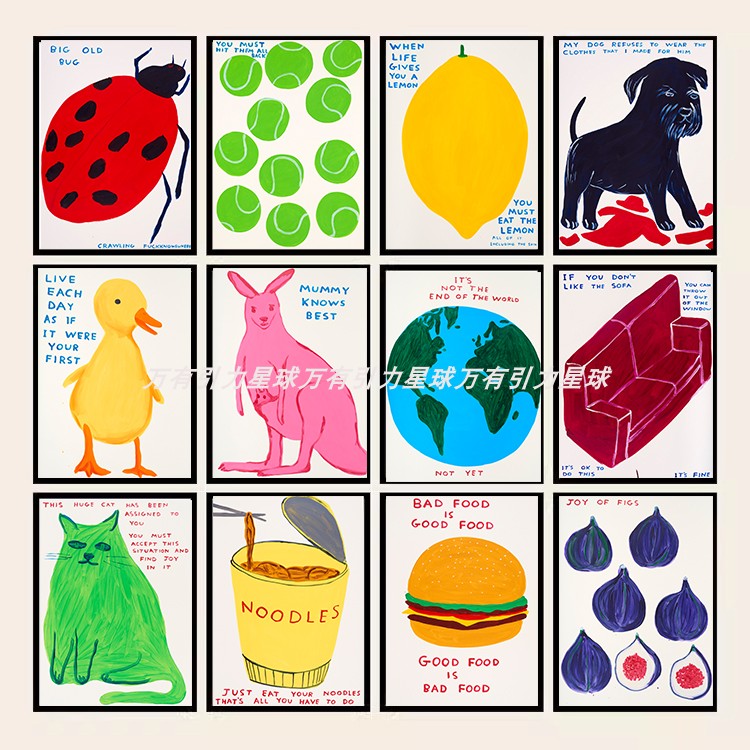 大卫 波普新二组手绘动物插画桌面装饰海报艺术个性小众可爱海报