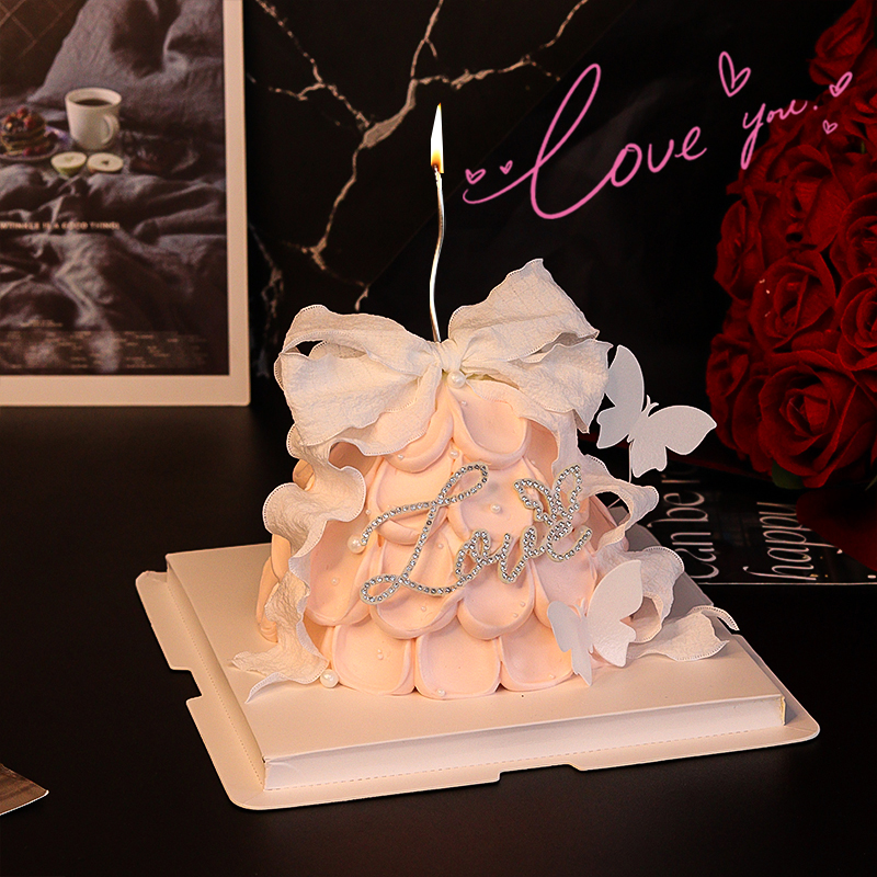 520情人节蛋糕装饰唯美许愿树造型钻石love插件白色梦幻蝴蝶装扮
