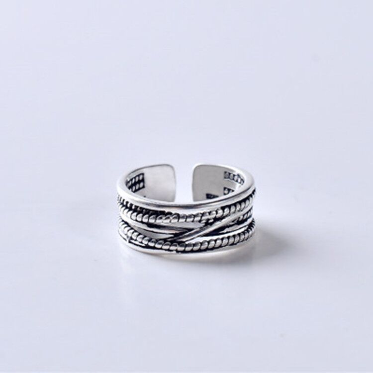 新款韩国缠绕麻花多层戒指ring复古开口做旧指环泰银饰品情侣