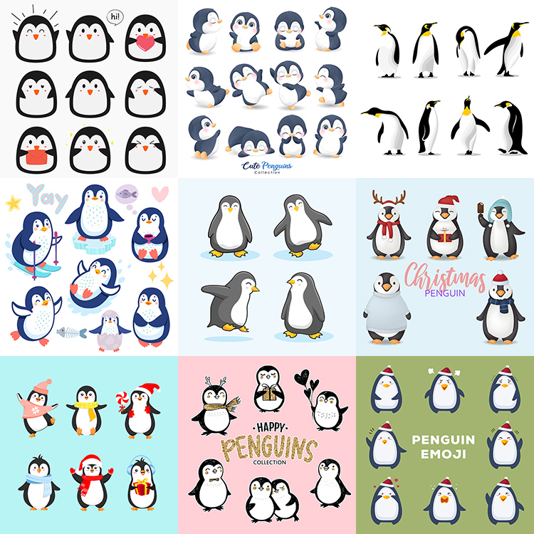 卡通企鹅 扁平化可爱南极动物姿态形象图标 AI格式矢量设计素材