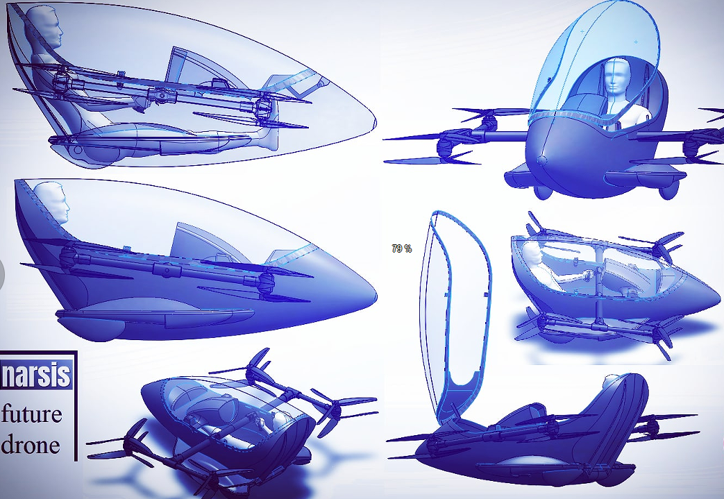 无人机四旋翼载人飞机3D概念设计图