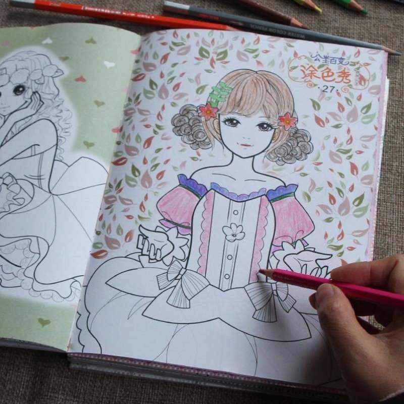 公主涂色本3-6-8-10岁小学生画画书绘画册儿童图画画本女孩填色本