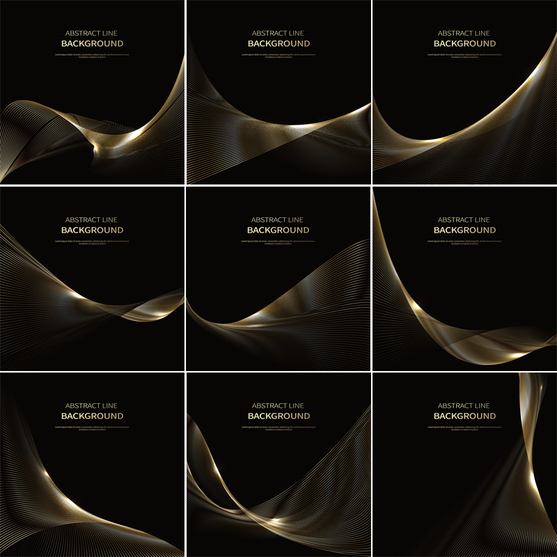 金色动感科技线条曲线波浪黑金背景画册封面元素AI矢量设计素材图