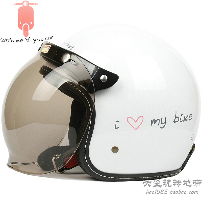 。台湾EVO机车白哈雷电动摩托车复古头盔男女士防晒安全帽保暖冬