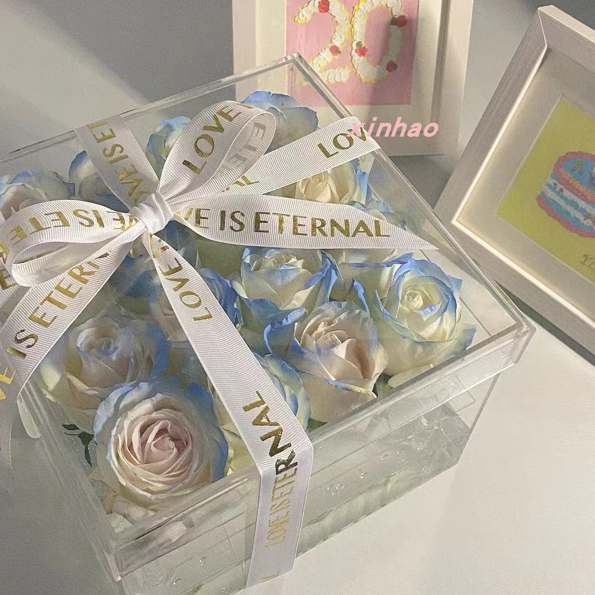 diy亚克力花盒包装盒装放花的情人节礼盒空盒透明玫瑰鲜花收纳盒