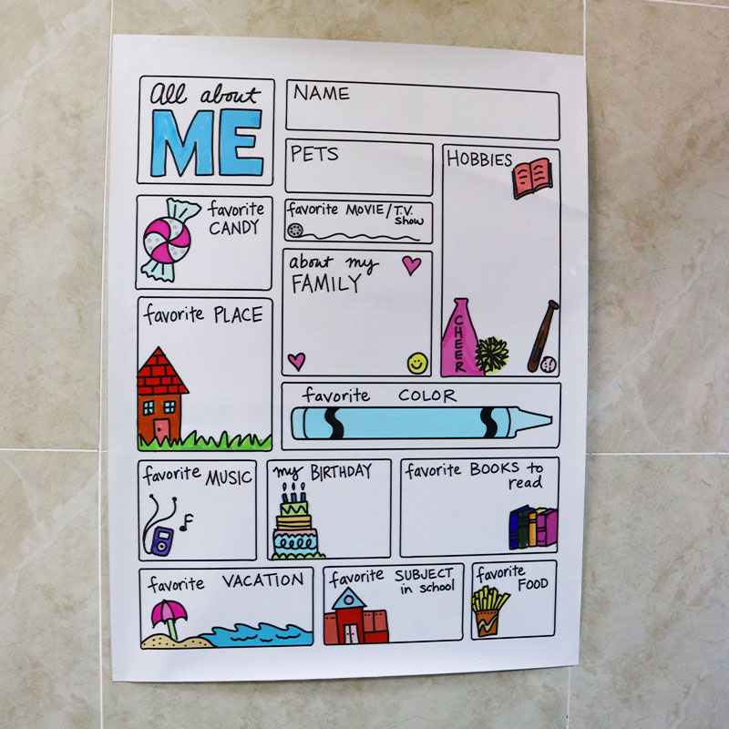 英文自我介绍海报儿童可擦手写墙贴教室布置背胶防水环创课堂教具