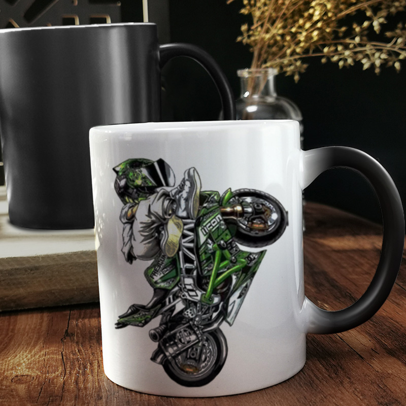 摩托车队服机车图案周边陶瓷喝水茶杯变色遇热马克杯定制杯