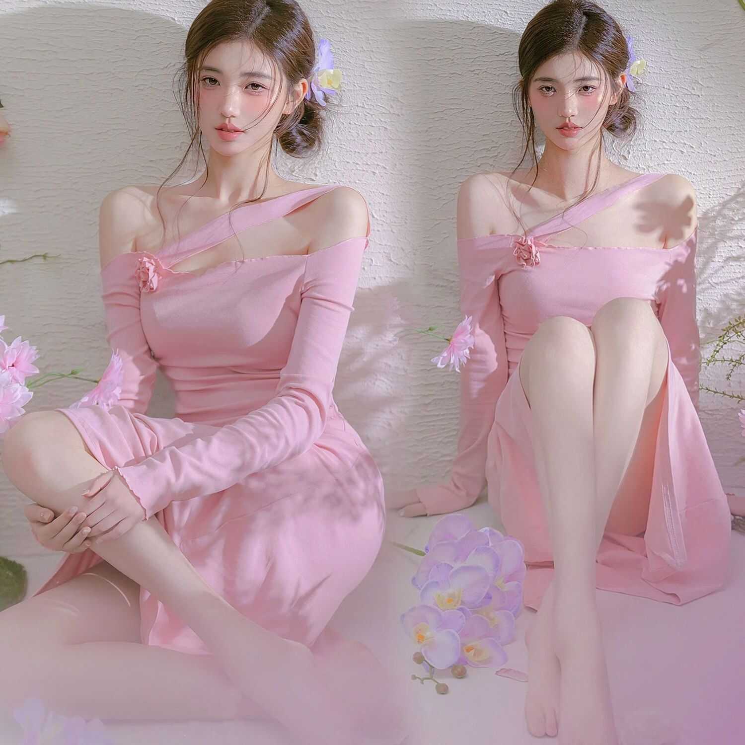 春日新款个人拍照主题韩系甜美小清新少女吊带裙艺术照摄影服装