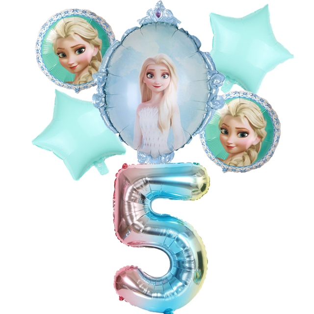 6件装冰雪奇缘爱莎公主主题铝膜气球 32寸数字生日派对气球装饰