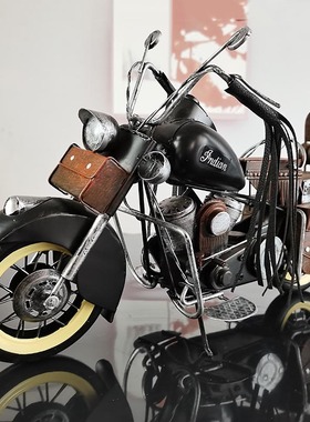 复古印第安摩托车模型摆件手工金属家居装饰品酒吧网橱窗摄影道具