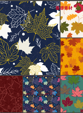 树叶图案枫叶叶子叶脉墙纸地毯服饰无缝印花图案AI矢量设计素材