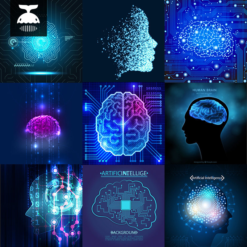 蓝色科技人工智能大脑数字科技大脑发数据AI矢量设计元素素材图