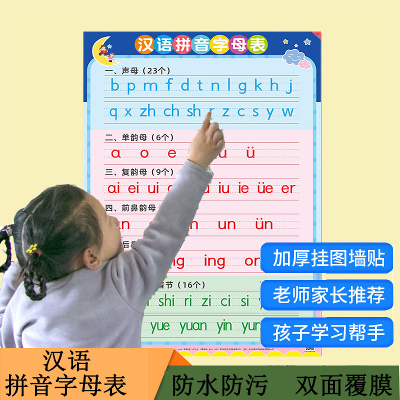 26个汉语拼音字母表墙贴儿童学习贴纸 一年级声母韵母表挂图贴