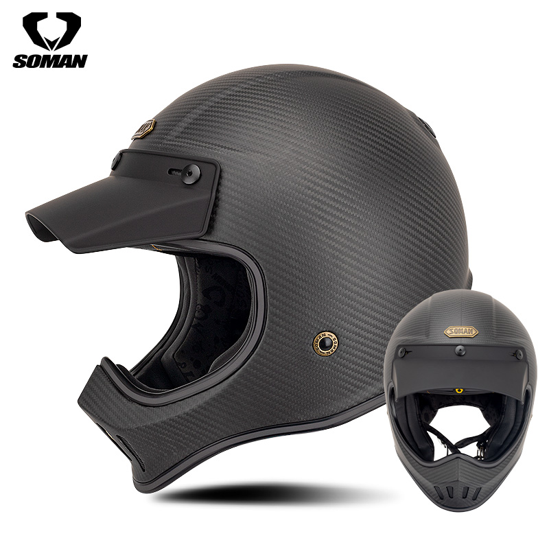 SOMAN碳纤维M7复古机车摩托车头盔超轻男女通用安全帽透气四季可