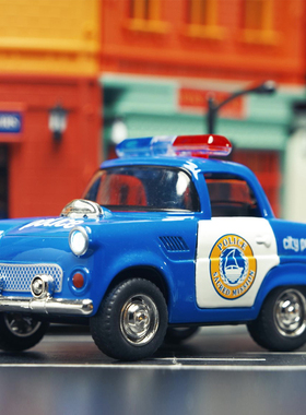 创意合金回力声光MINI警车Q版警察巡逻车甲壳虫灯光音乐儿童玩具