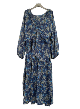 原创设计古典藏青色复古文艺范显白高级撞色花纹吊带裙+连帽防晒
