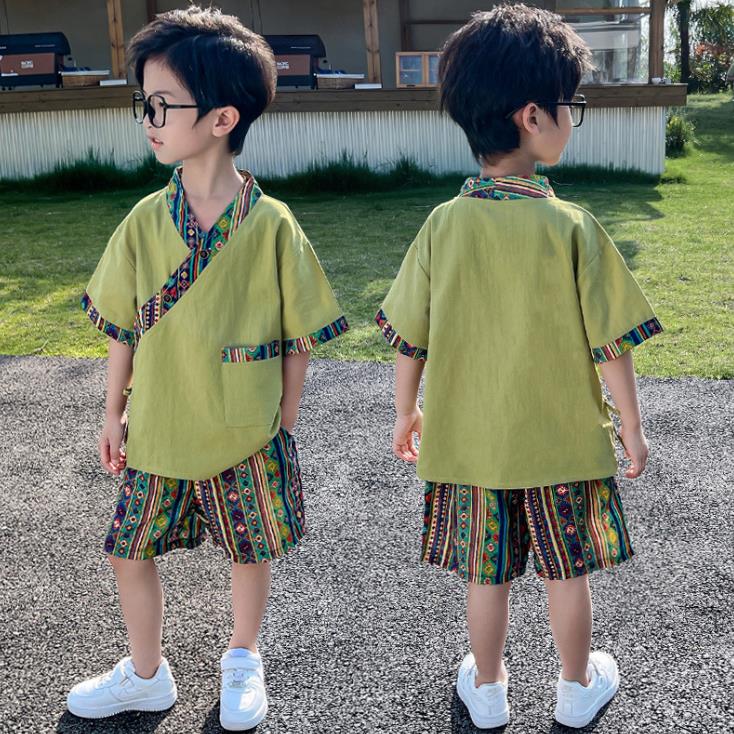 男童傣族套装儿童民族风服装西双版纳旅游泼水节云南短袖短裤度假