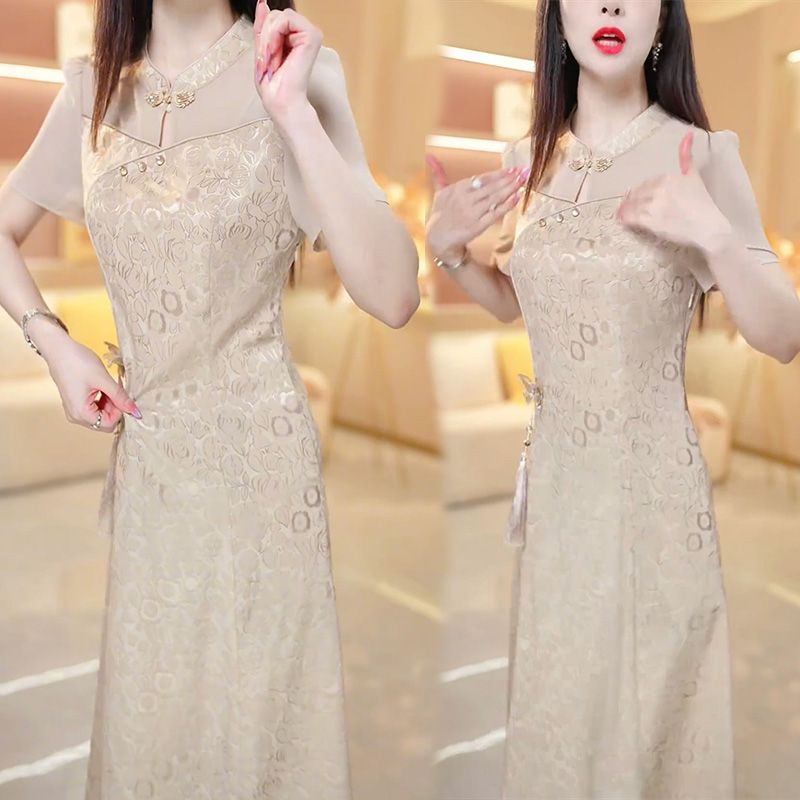 新中式国风旗袍连衣裙女遮肉2024夏季新款时尚显瘦高档减龄碎花裙