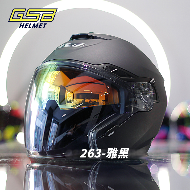 新品GSB摩托车头盔男女电动车半盔双镜片春夏四分之三盔3C四季半