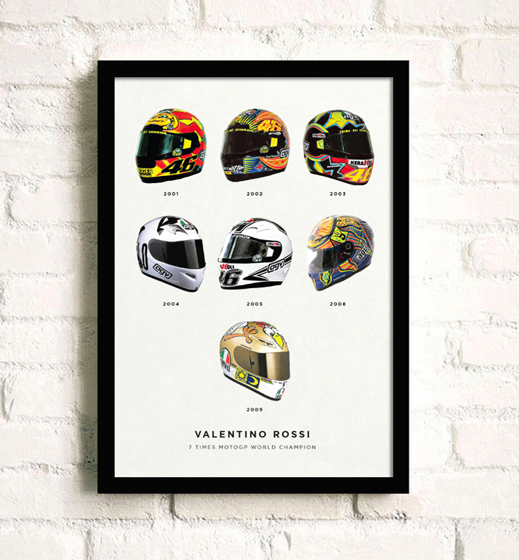 罗西摩托车手画有框画GP赛海报装饰画现代画世界摩托车手头盔挂画