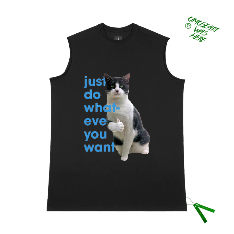 无袖上衣tank top‘做你想做的事’可爱喵咪cat 趣味图案砍袖T恤