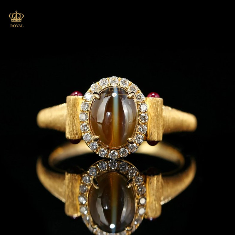 ROYAL珠宝2.89CT金绿猫眼戒指钻石18K镶嵌送女友老婆闺蜜节日礼物