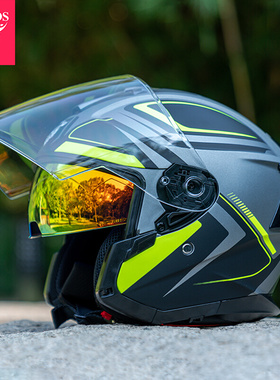 VCOROS四分之三盔夏季男女摩托车头盔双镜片半盔机车电动车安全帽