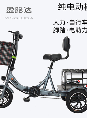 盈路达老年电动三轮车小型家用助力脚蹬双人自行车代步车迷你成人