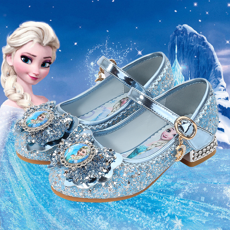 女童高跟鞋爱莎冰雪奇缘公主水晶软底单鞋艾莎小女孩鞋儿童舞蹈鞋