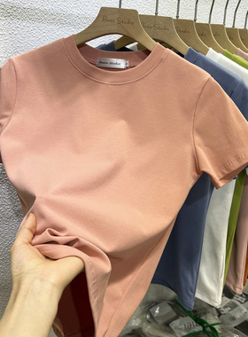 2024夏季新款气质小圆领短袖T恤女修身洋气显瘦内搭纯棉打底上衣