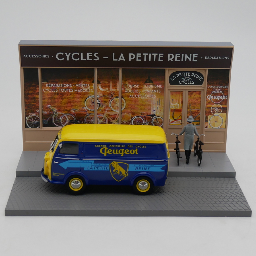 Ixo 1:43 Peugeot D3A标致货运面包车场景自行车店沙盘模型玩具车