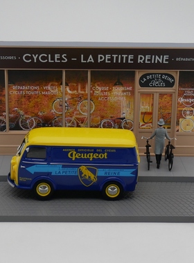 Ixo 1:43 Peugeot D3A标致货运面包车场景自行车店沙盘模型玩具车