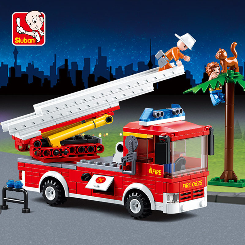 小鲁班云梯消防车组装模型中国积木男孩拼装积木拼插益智力玩具