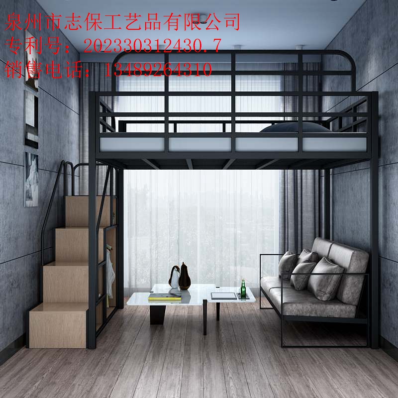 现代简约铁艺高架床上床下桌上下铺双层阁楼复式二楼床下空小户型