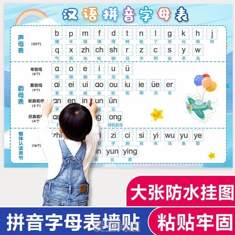 个读音节韵母墙贴整体一年级拼读拼音字母声母汉语表认!26全表挂