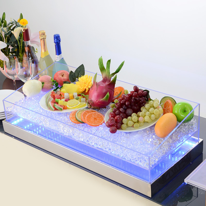不锈钢自助餐桌面海鲜冰台蓝光冰槽冷藏保鲜柜明档点菜喷雾展示柜