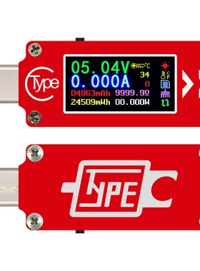 新品TC64彩屏PD快充检测仪 Type-C电压电流表 容量温度测量测试监