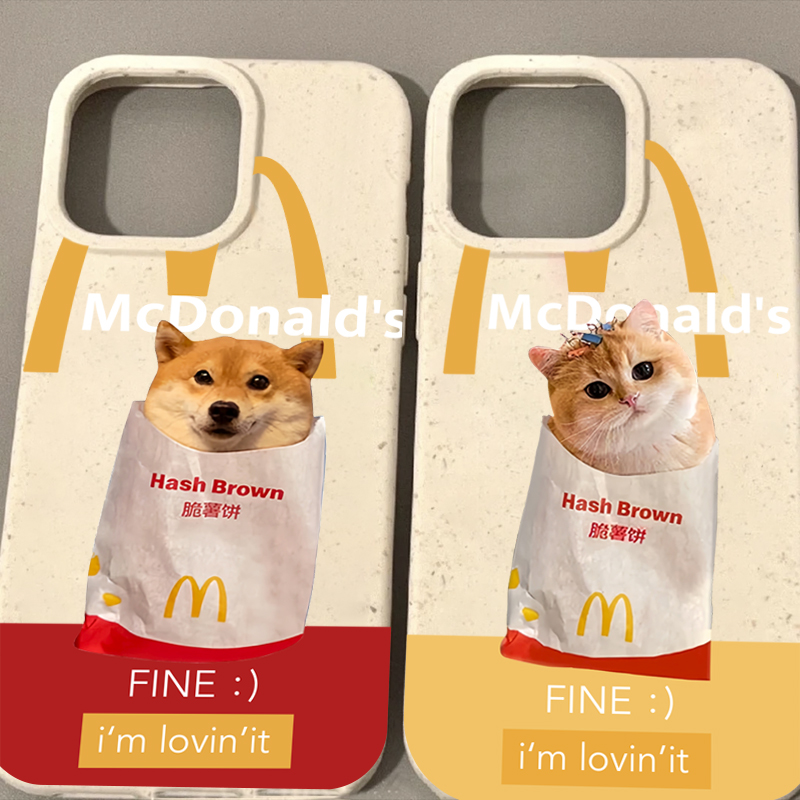 ins趣味创意麦当劳猫咪狗狗适用于iphone14promax苹果11手机壳13情侣款12小麦秆XSXR可降解保护套8plus新款7p