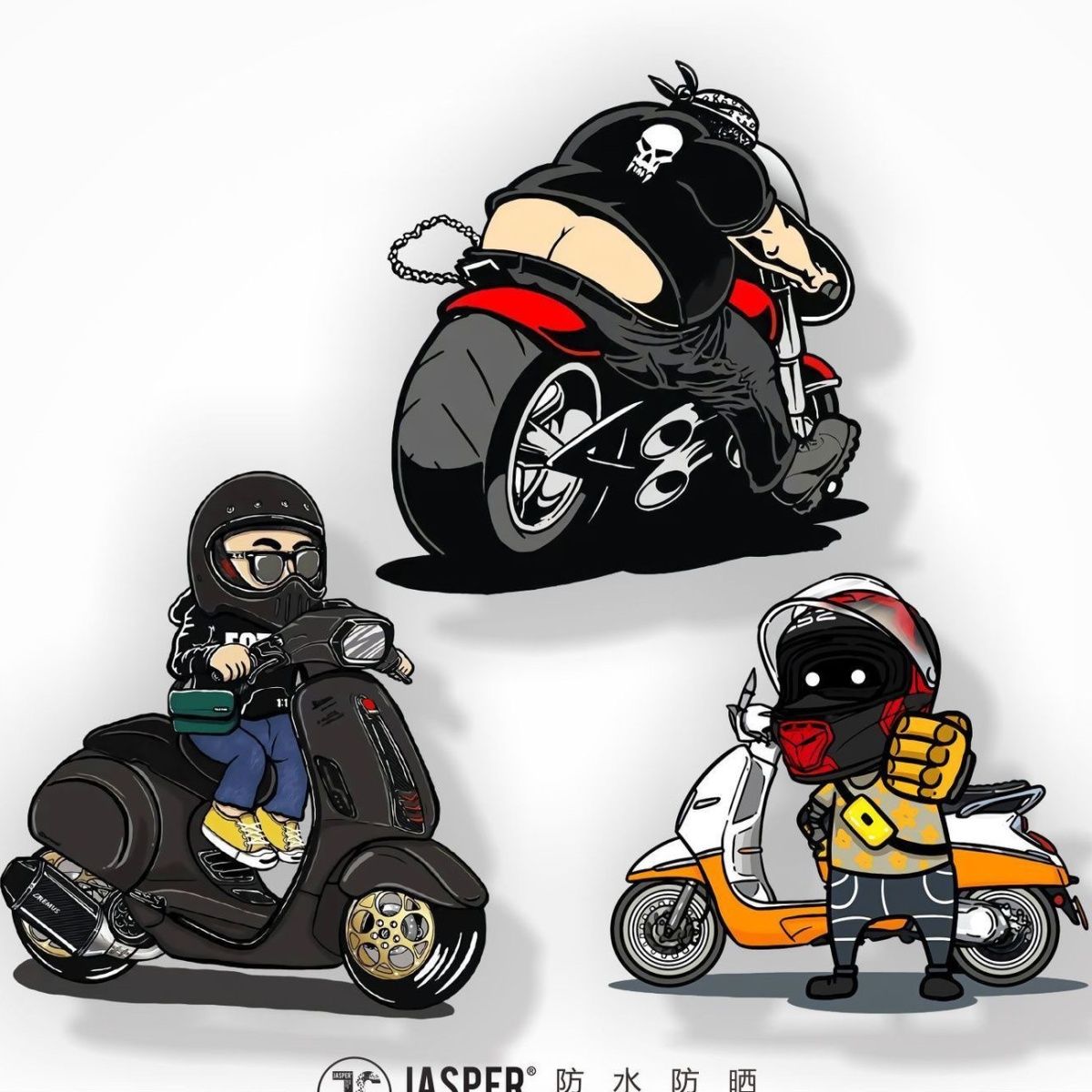 摩托车骑手防水贴纸0169新款卡通哈雷维斯帕搞笑装饰创意拉花车贴