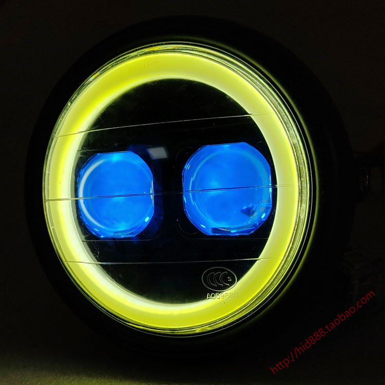 复古太子圆灯 GN圆灯总成 摩托车改装 矩阵 LED双光透镜 恶魔眼