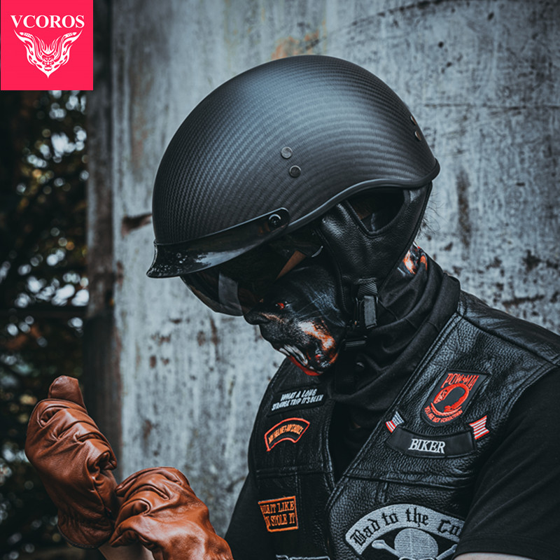 意大利VCOROS碳纤维摩托车头盔男女复古机车头盔夏季哈雷半盔瓢盔