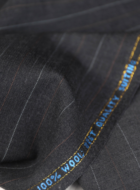 深灰杂色色彩竖条纹细腻斜纹哔叽精纺纯羊毛面料设计师西装布料