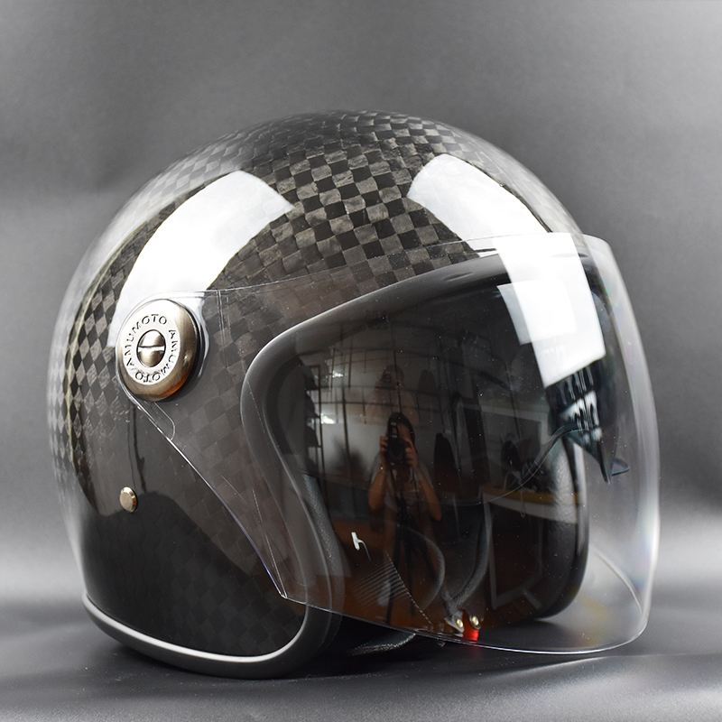 AMU碳纤维半盔男超轻12K复古头盔哈雷机车摩托车四分之三盔女夏季