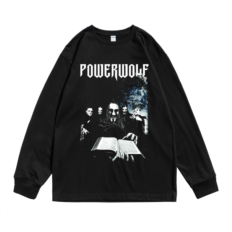 德国摇滚力量金属Powerwolf乐队印花休闲长袖T恤圆领宽松街头男女
